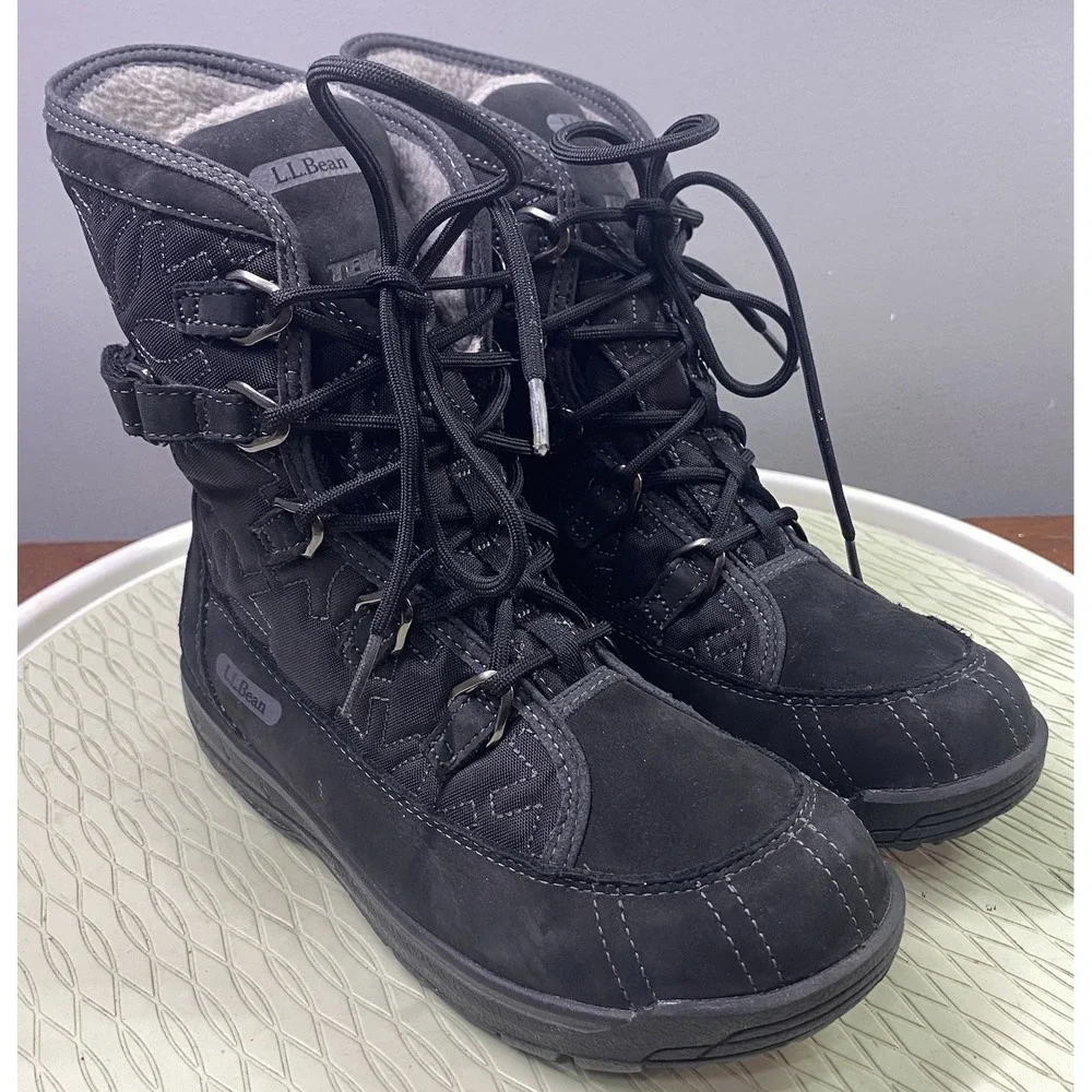 L.L. Bean Women‎ Insulated Winter Snow Ski Boots Black Waterproof Primaloft 6.5M